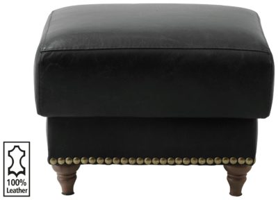 Heart of House - Argyll Studded - Leather Footstool - Black